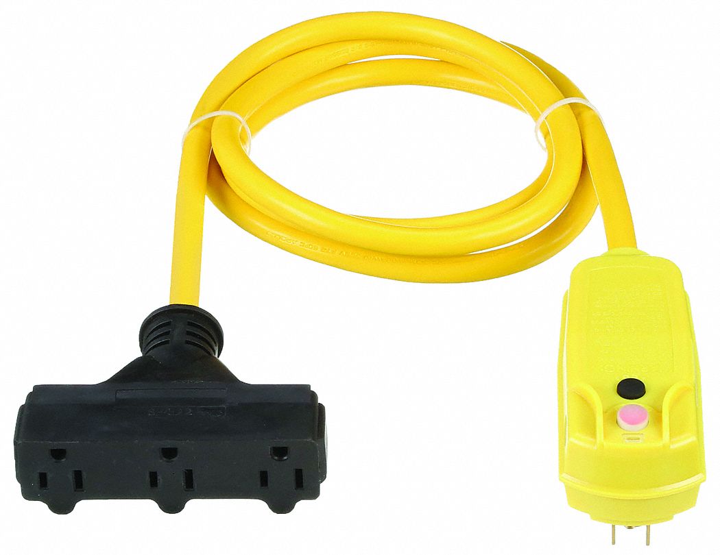 POWER FIRST Plug-In GFCI with Cord, 6 ft, Yellow, 15.0 A, Plug