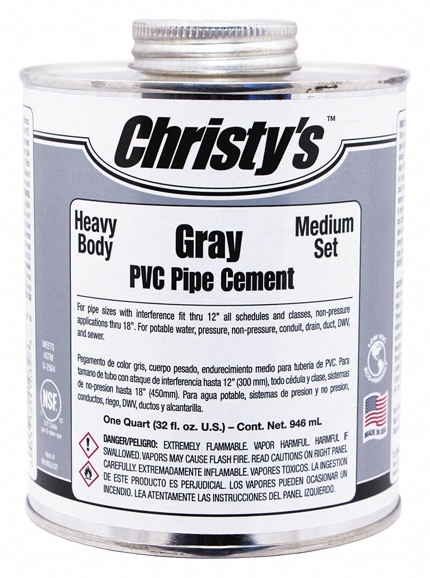 CHRISTY'S Pipe Cement Heavy Bodied, 128 oz Size, Gray, For Use With PVC Pipe 53UH37RHBGLV