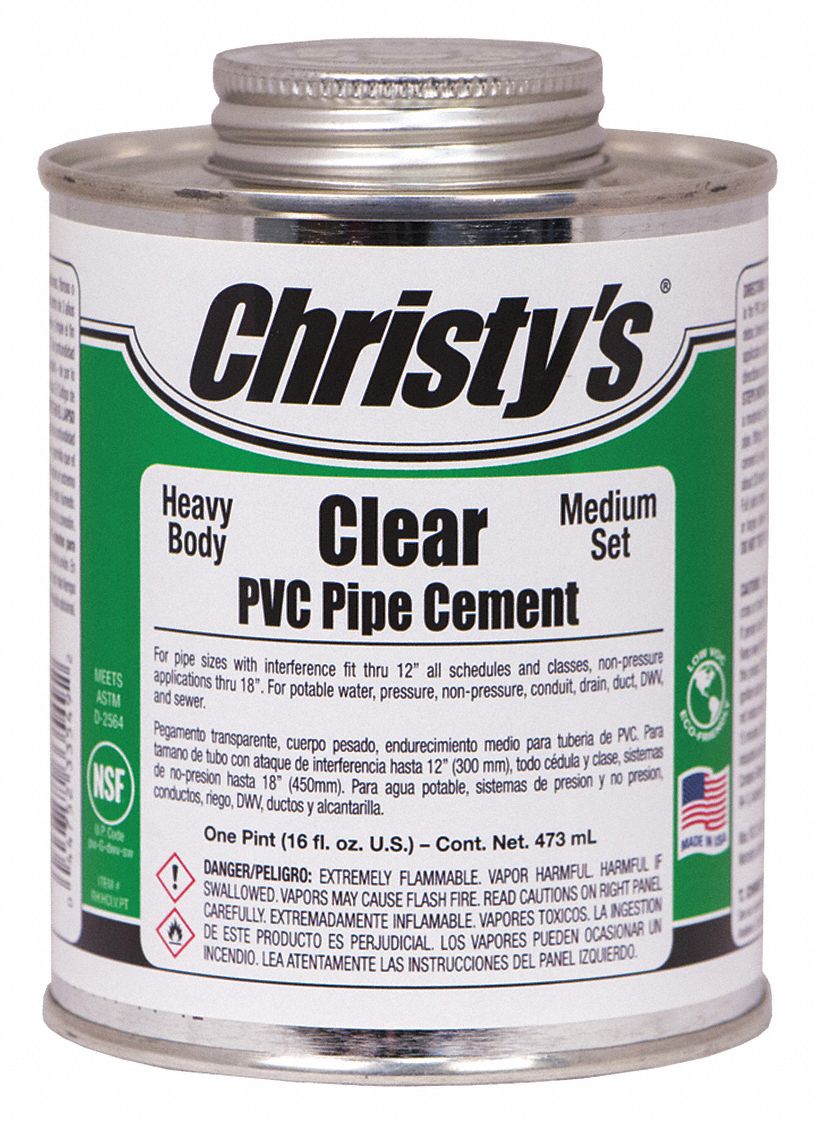 CHRISTY'S Clear Pipe Cement, Heavy Bodied, Size 16 oz, For Use With PVC