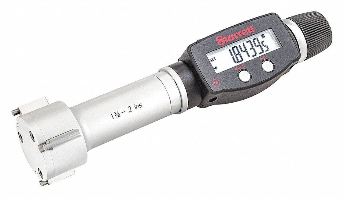 STARRETT, 1.375 in to 2 in/35 mm to 50 mm Range, IP65, Digital 3Point