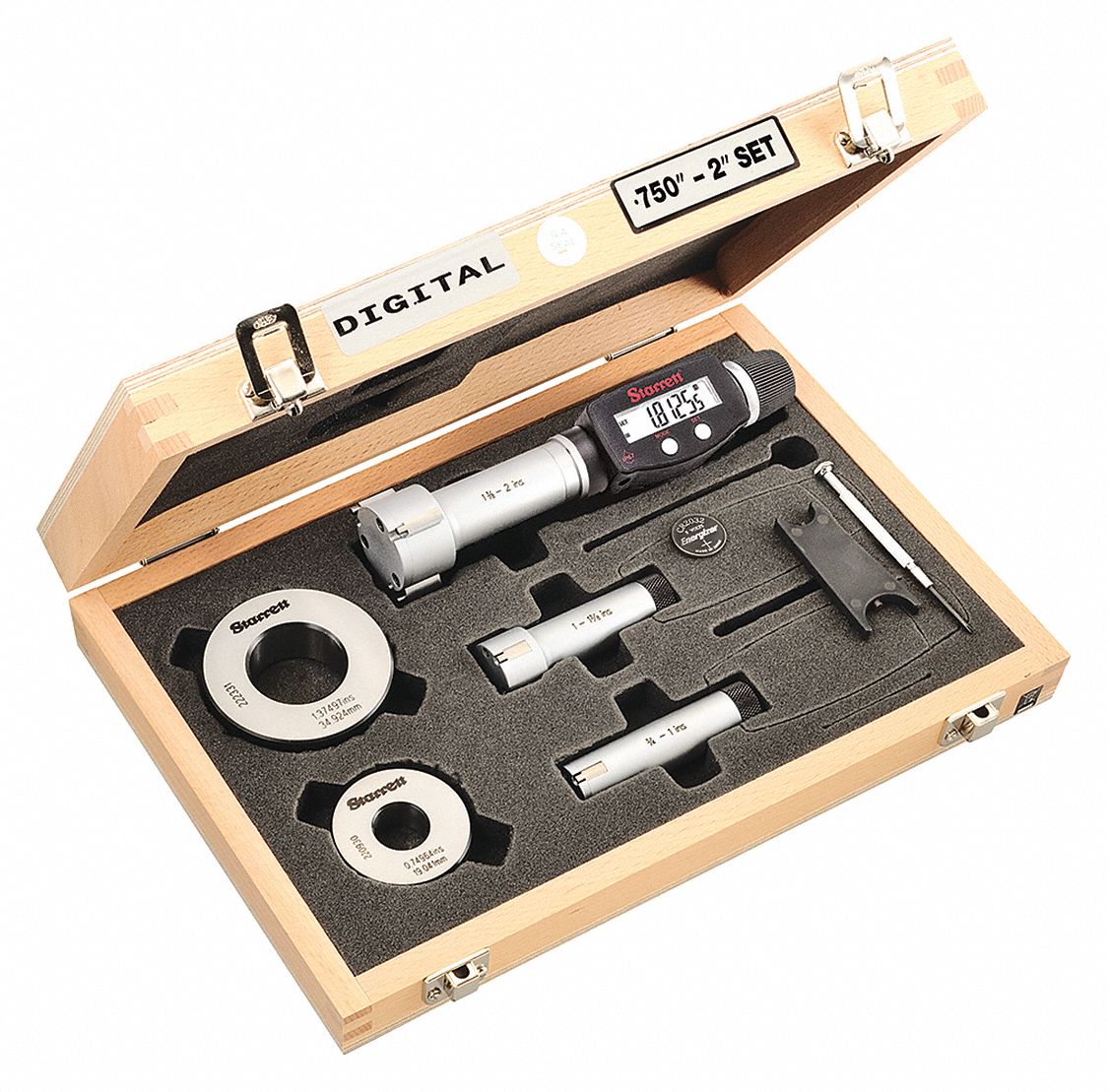 STARRETT Inside Micrometer Set, 0.750 to 2 in Range, Friction Thimble