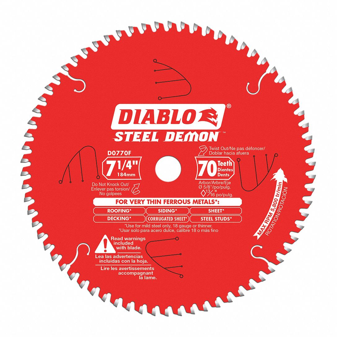 DIABLO, 7 1/4 in Blade Dia., 70 Teeth, Circular Saw Blade 53WC04