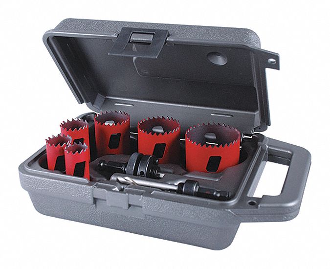 MORSE, 8 Pieces, 3/4 in to 2 1/4 in Saw Size Range, Hole Saw Kit