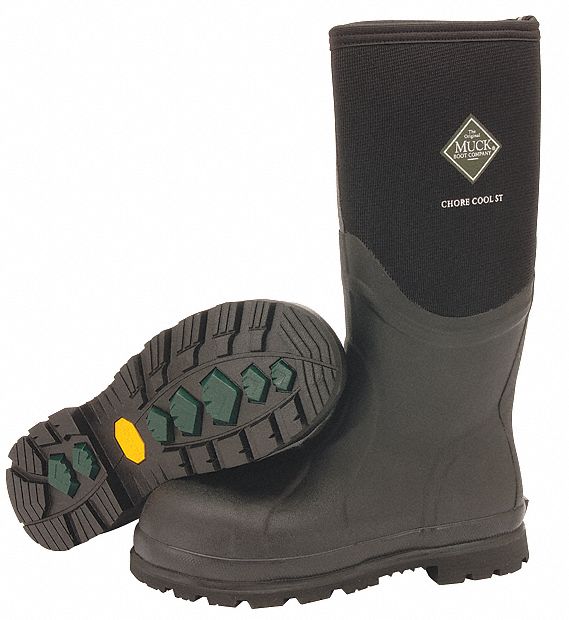 THE ORIGINAL MUCK BOOT CO. Rubber Boot, Men's, 11, Knee, Steel Toe Type, Neoprene, Rubber, Black