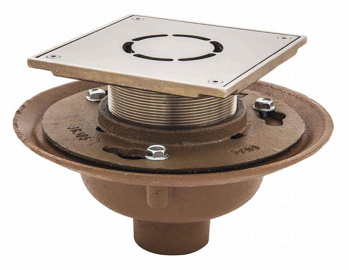 BESTCARE Cast Iron, Nickel Bronze, Square, Floor Drain, No Hub, Pipe