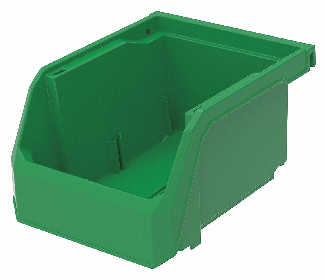 GRAINGER APPROVED Hang and Stack Bin, Green, 5 3/8 in Outside Length, 4