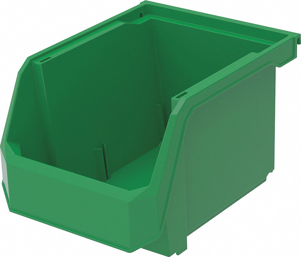GRAINGER APPROVED Hang and Stack Bin, Green, 11 in Outside Length, 8 1/