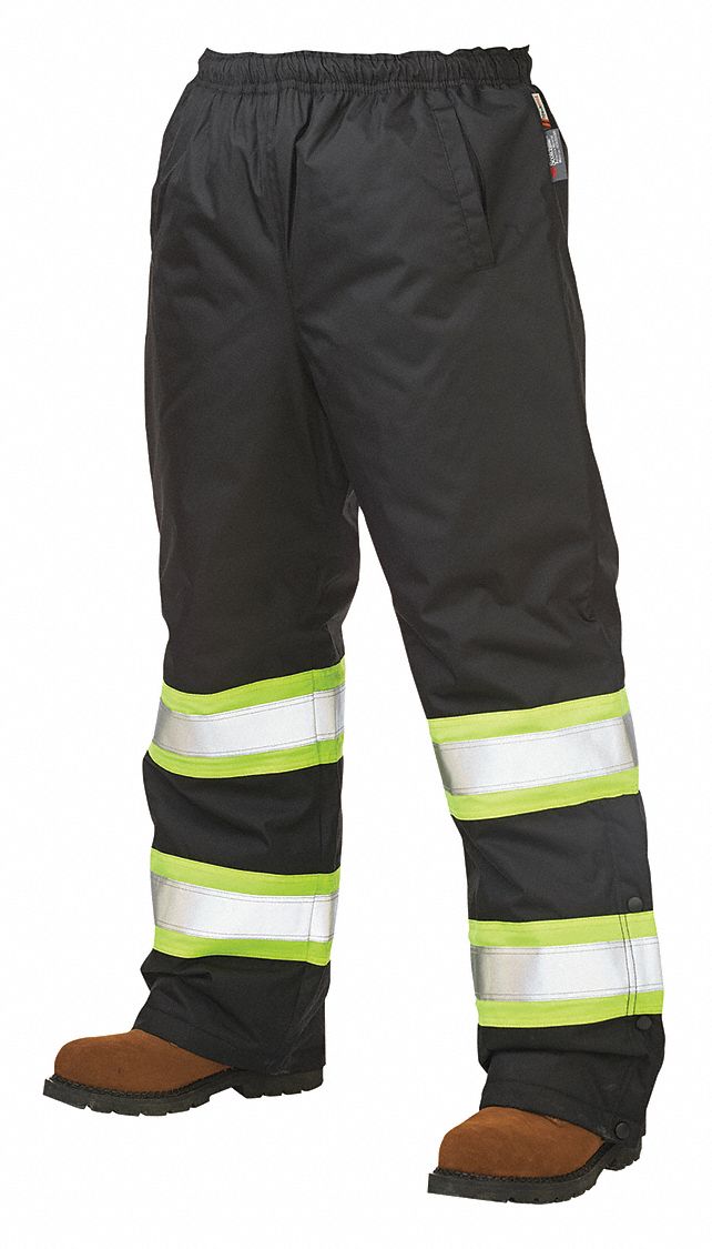 WORK KING High Visibility Pants, 100 Polyester, Black, Elastic Waist