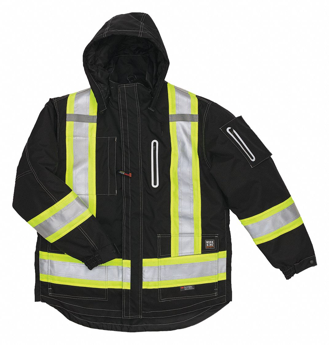 WORK KING High Visibility Parka, ANSI Class 1, 100 Polyester, Black