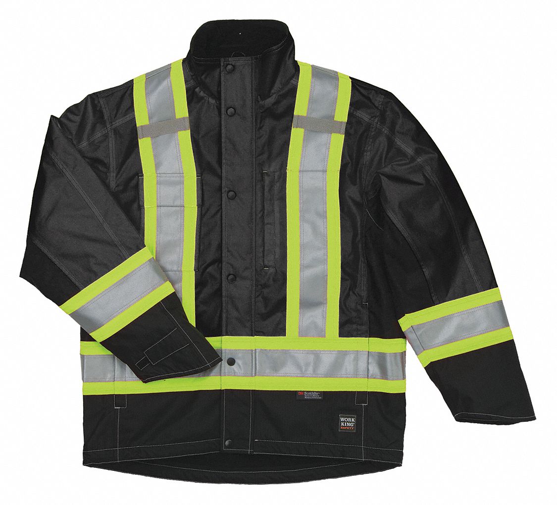 WORK KING High Visibility Parka, ANSI Class 1, 100 Polyester, Black