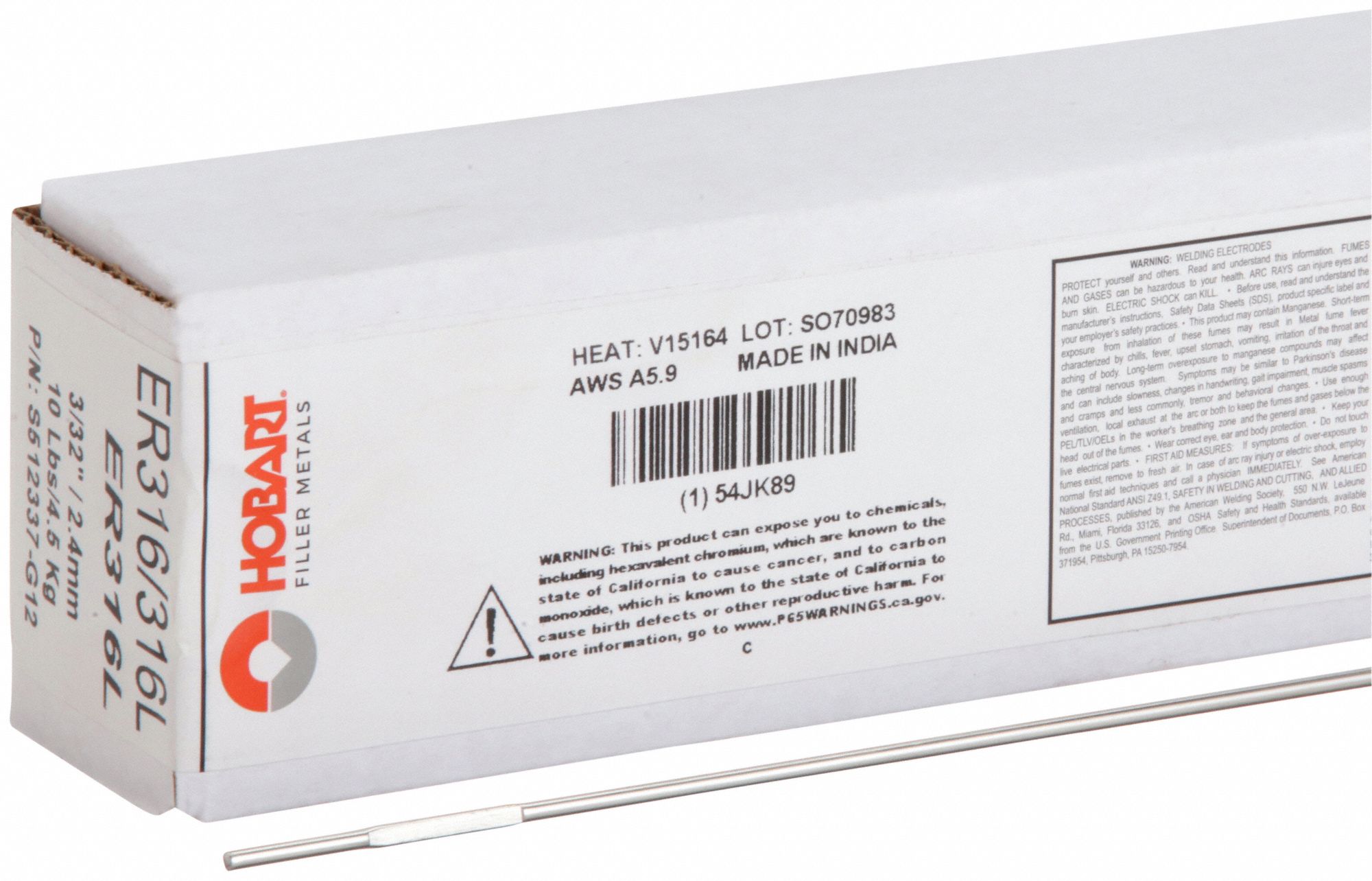 HOBART, Stainless Steel, ER316/316L, TIG Welding Rod 54JK89S512337G12 Grainger