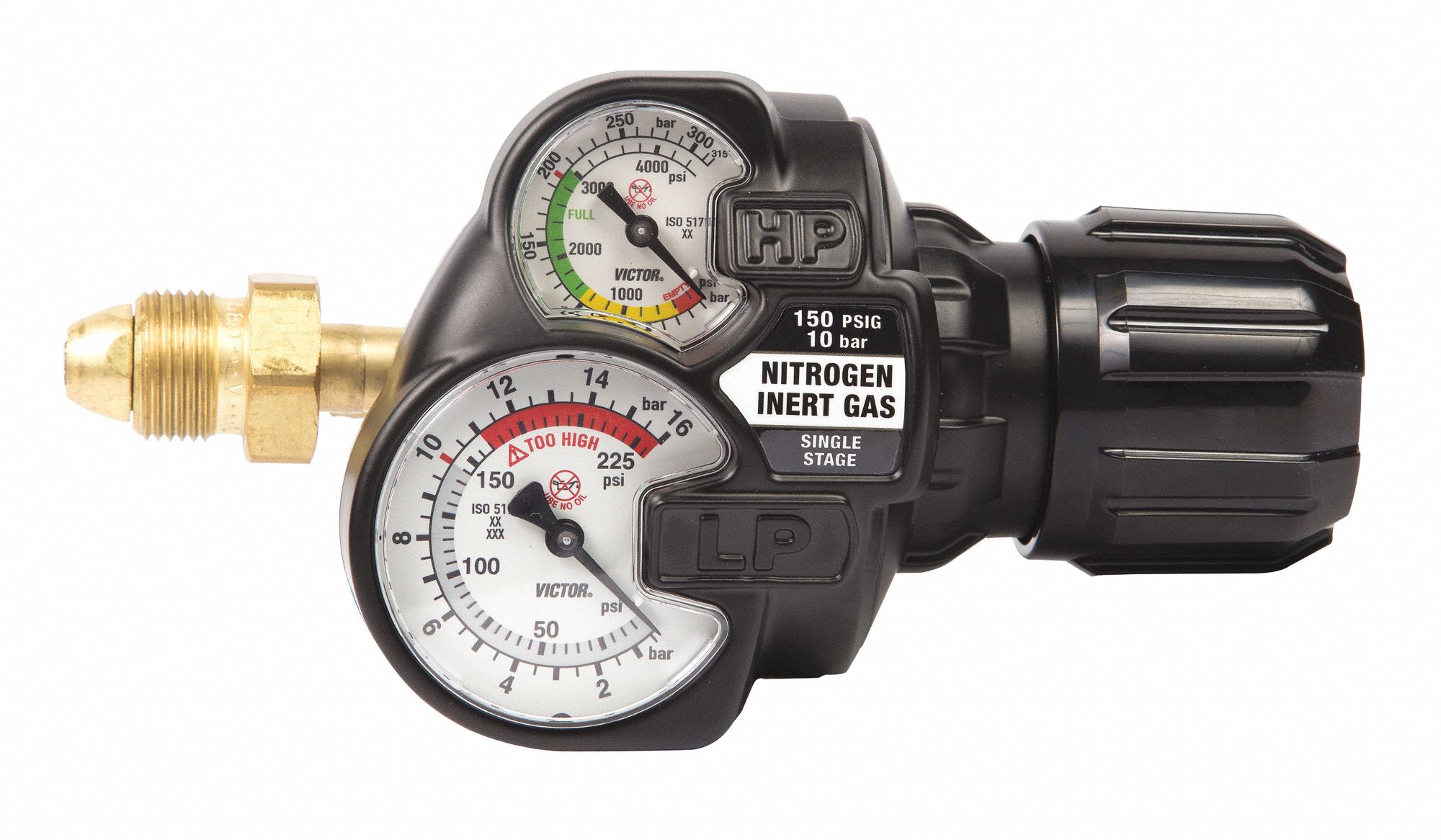 VICTOR Inert, Gas Regulator, CGA580, Single Stage, Brass, 5 to 150 psi