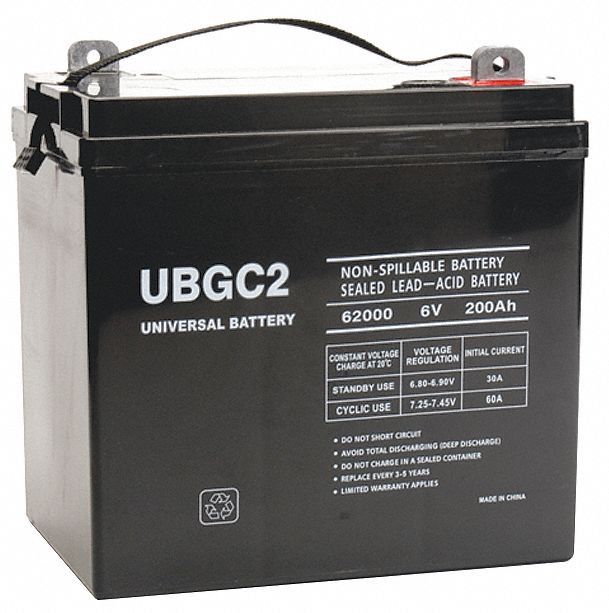 GRAINGER APPROVED 6VDC Sealed Lead Acid Battery, 140Ah, Tab with Bolt
