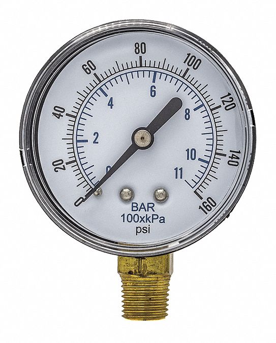 PIC GAUGES Pressure Gauge, 0 to 160 psi Range, 1/4 in BSPT, +/323