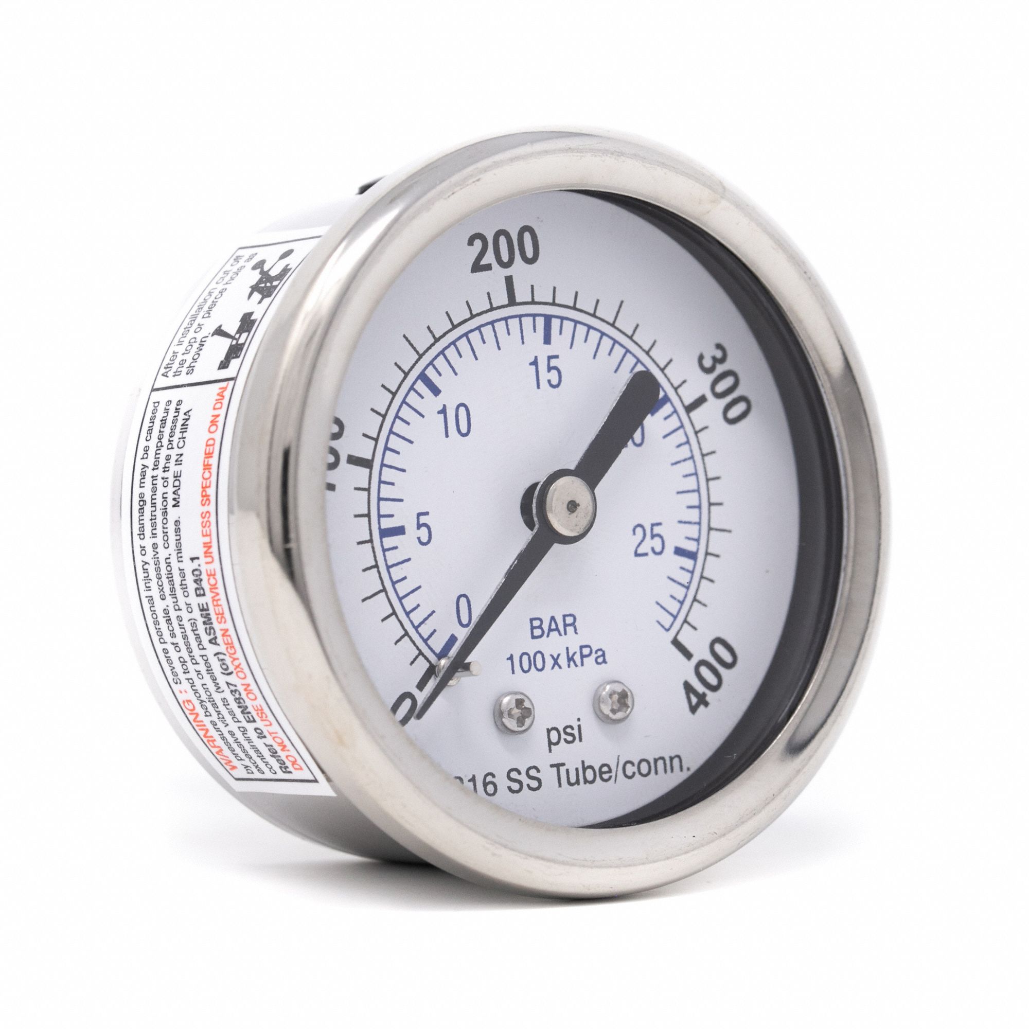 PIC GAUGES Industrial Pressure Gauge 0 to 400 psi, 2 in Dial, Field
