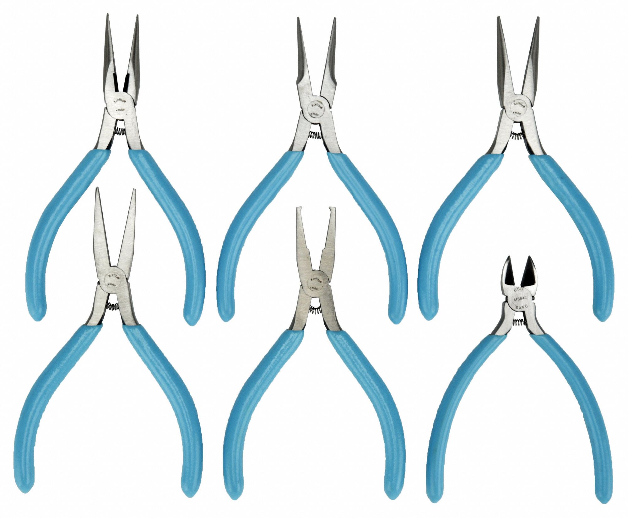 XCELITE Plier Set ESDSafe, 6 Pliers, Std Cushion Grip, Manual, Pouch
