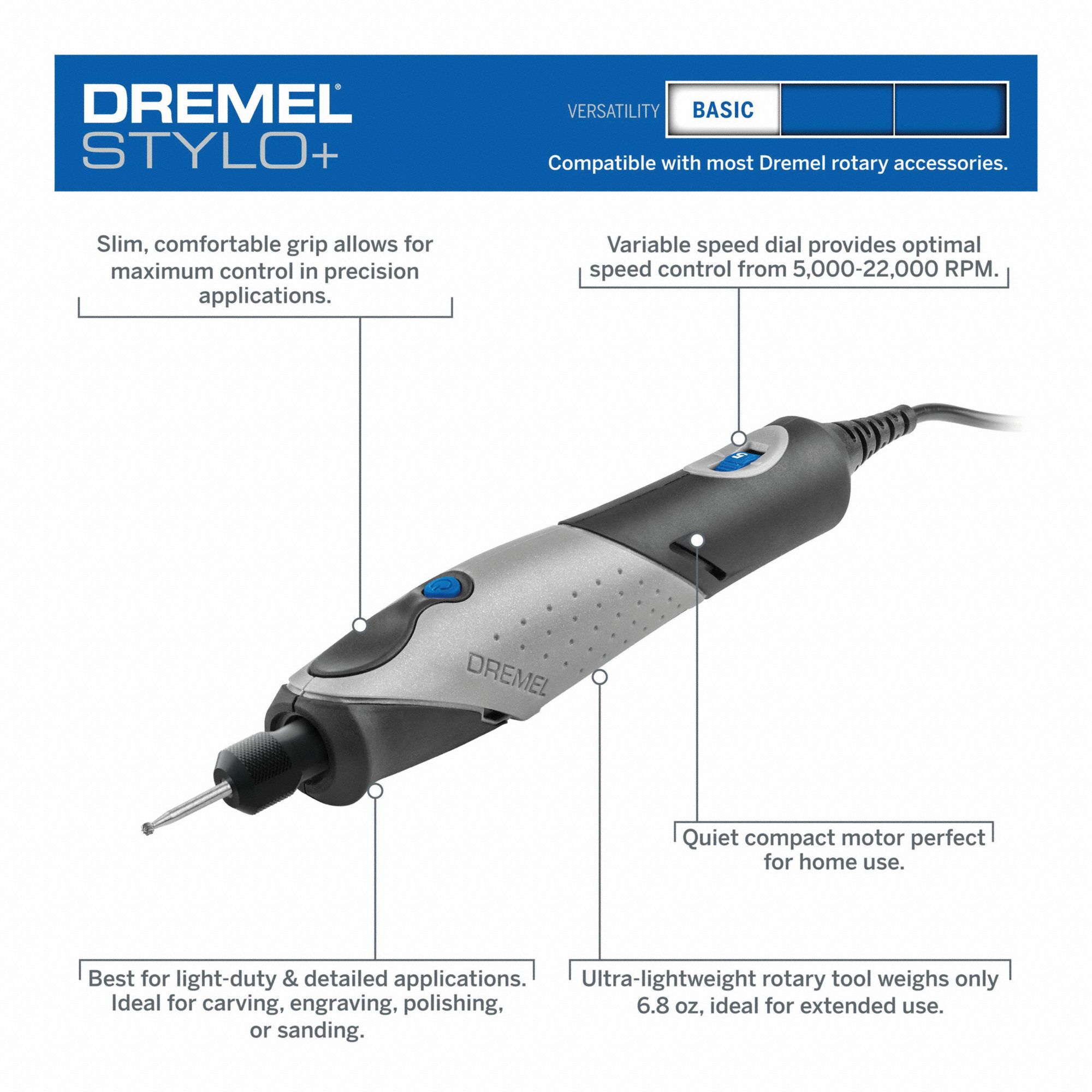 DREMEL Electric Engraver 2200, 0.5 A Amps 120V, 2 Speed, 5.014 in