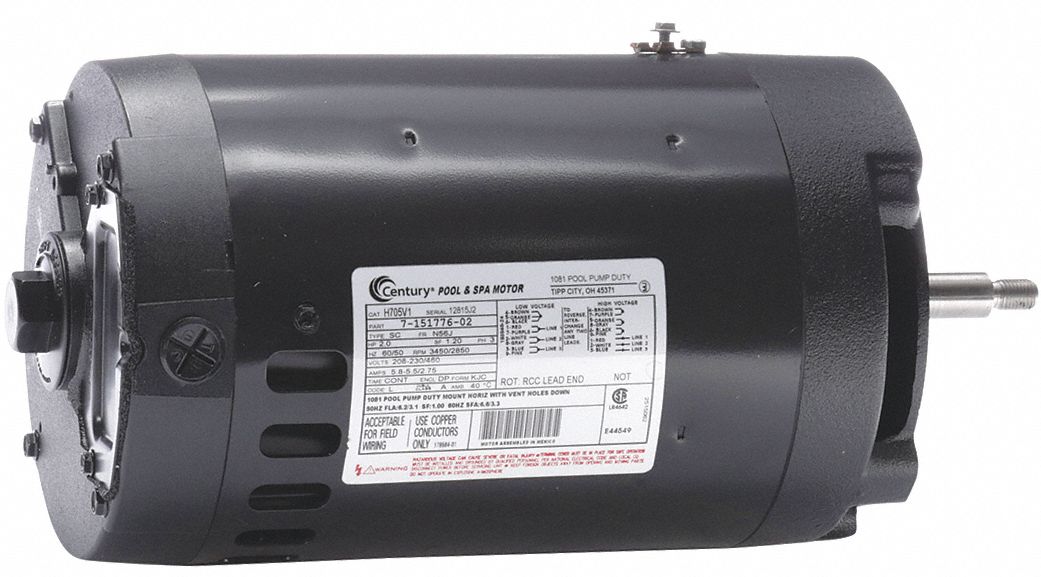CENTURY 2 HP Pool and Spa Pump Motor, 3-Phase, 208-230/460V, 56J Frame