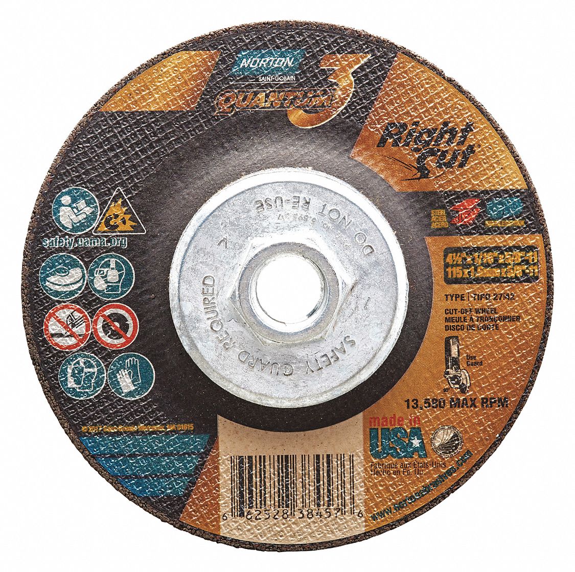 NORTON, 4 1/2 in Abrasive Wheel Dia, Ceramic, Abrasive CutOff Wheel