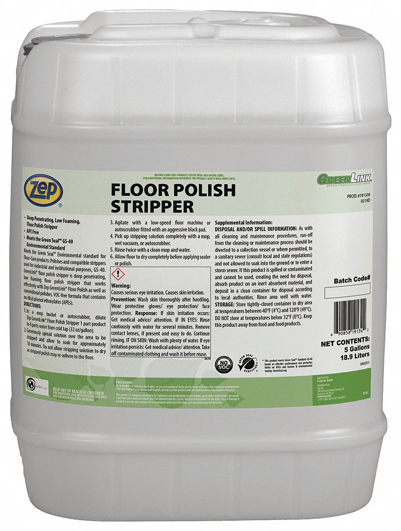 ZEP 5 gal Floor Stripper, 1 EA 54ZK15191339 Grainger