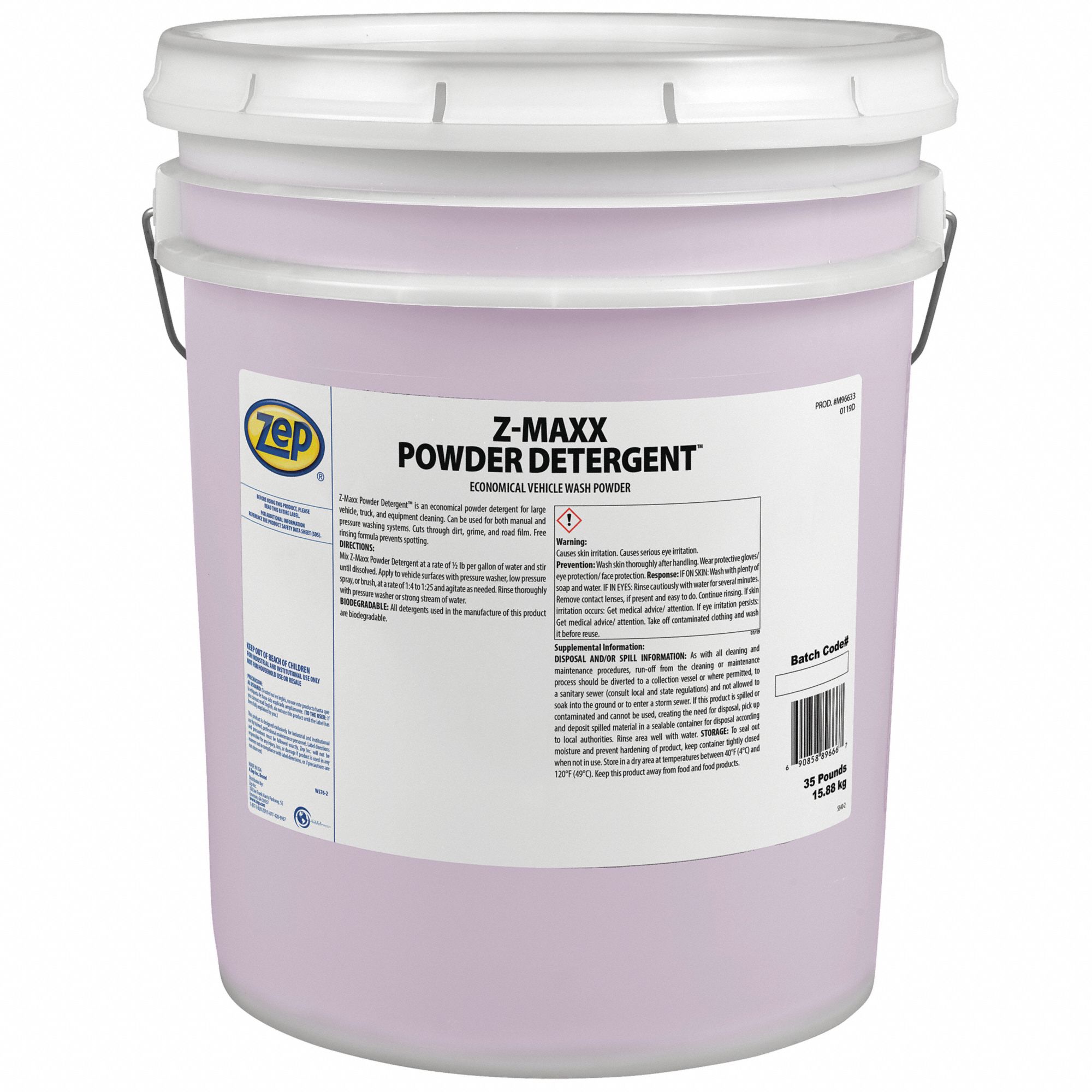 ZEP Vehicle Wash, Bucket, Pink, 35 lb., Powder 54ZL59M96633 Grainger