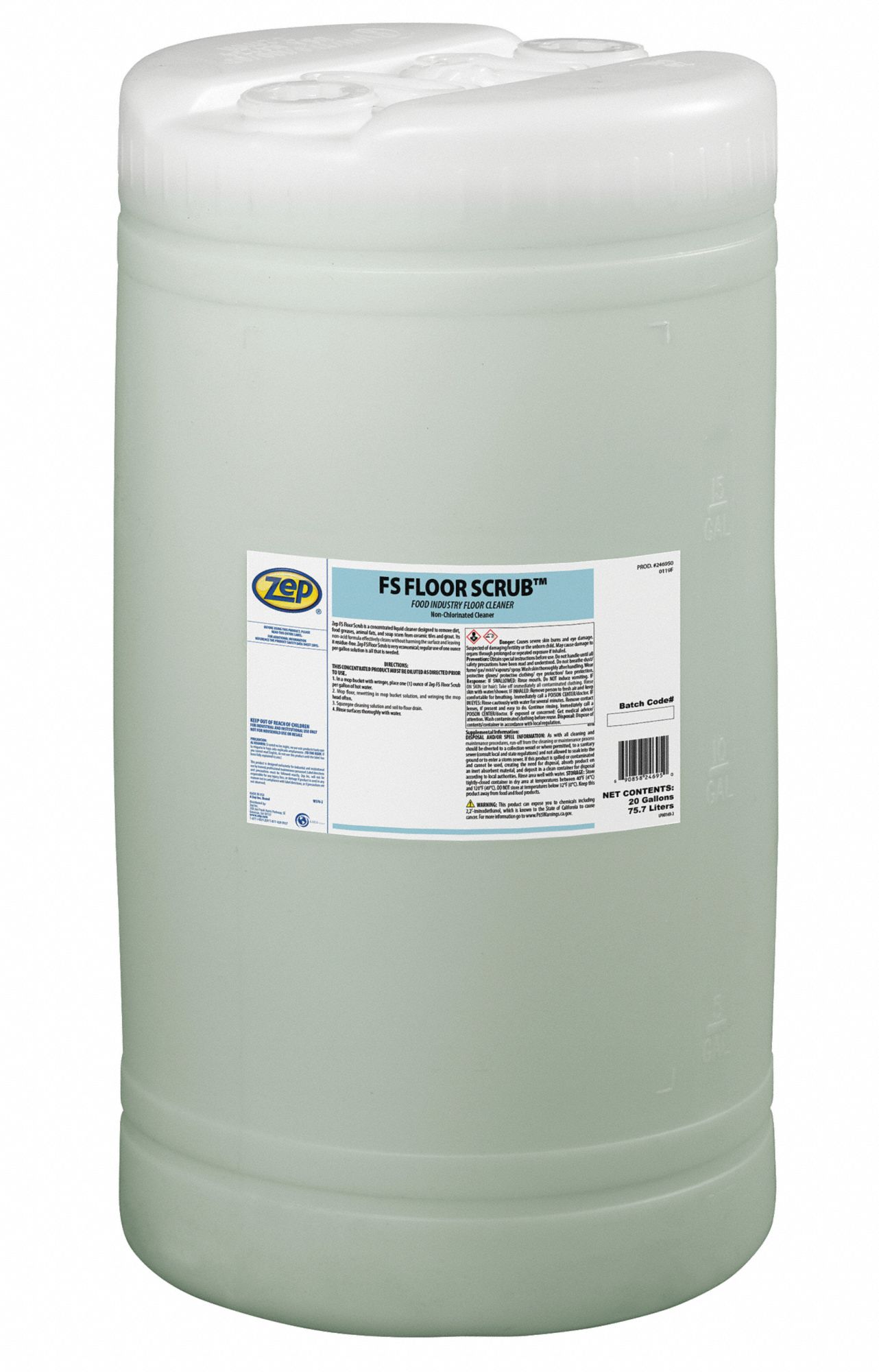 ZEP Industrial Floor Cleaner, Liquid, 20 gal, Drum, 2560 gal RTU Yield