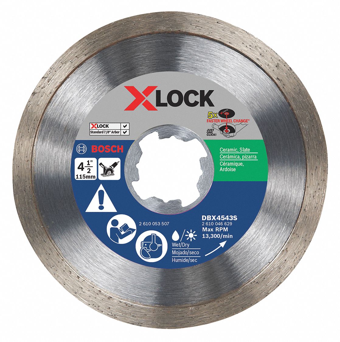 BOSCH 4 1/2 in, Type 1 Diamond Abrasive CutOff Wheel, 7/8 in Arbor Hole Size, 0.062 in