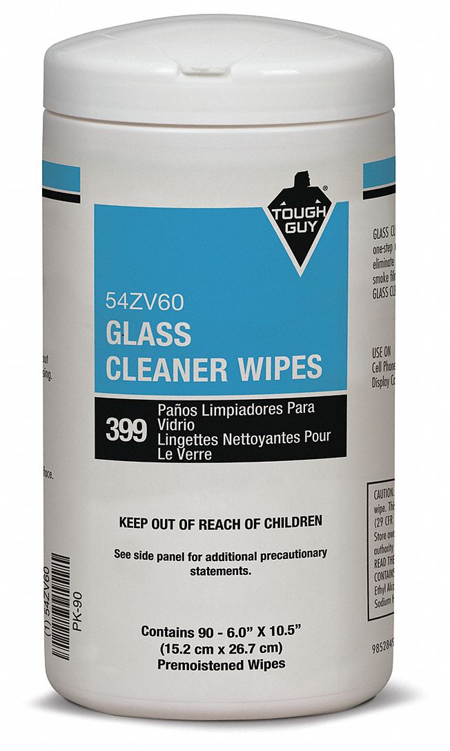 Glass Cleaner Wipes,10 1/2" x 8",90 ct Grainger
