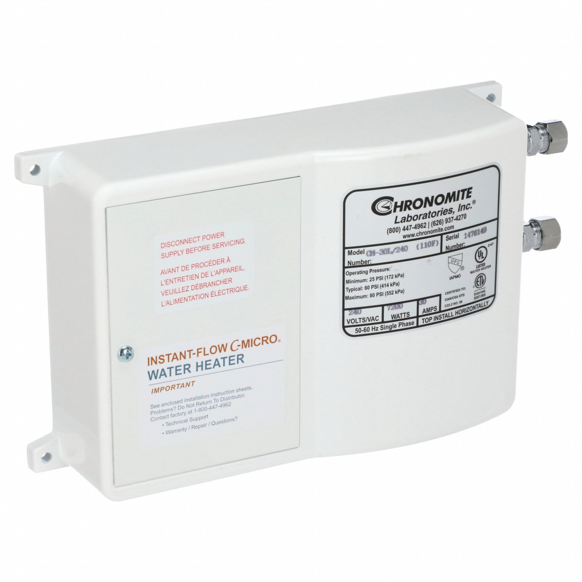 CHRONOMITE INSTANT-FLOW MICRO, Indoor, 7,200 W, Electric Tankless Water