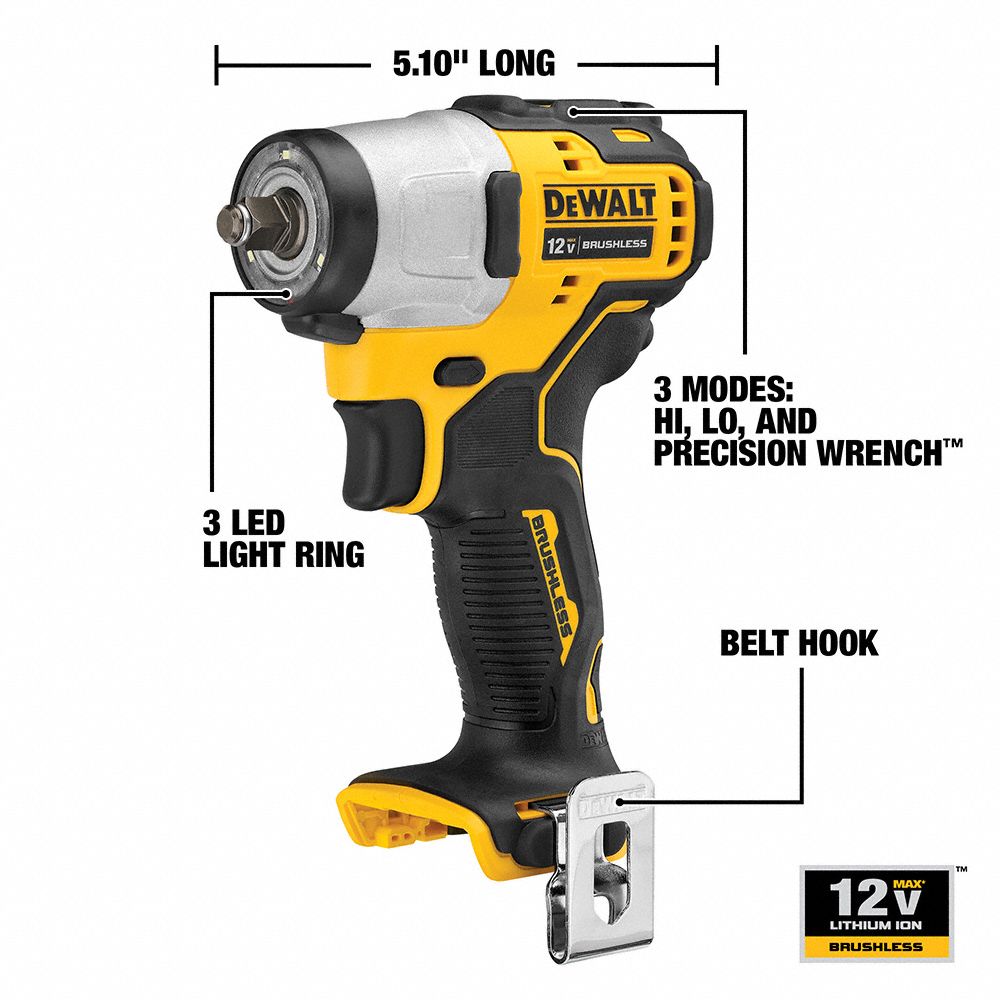 DEWALT Impact Wrench 3/8 in Square Drive Size, 125 ftlb Fastening