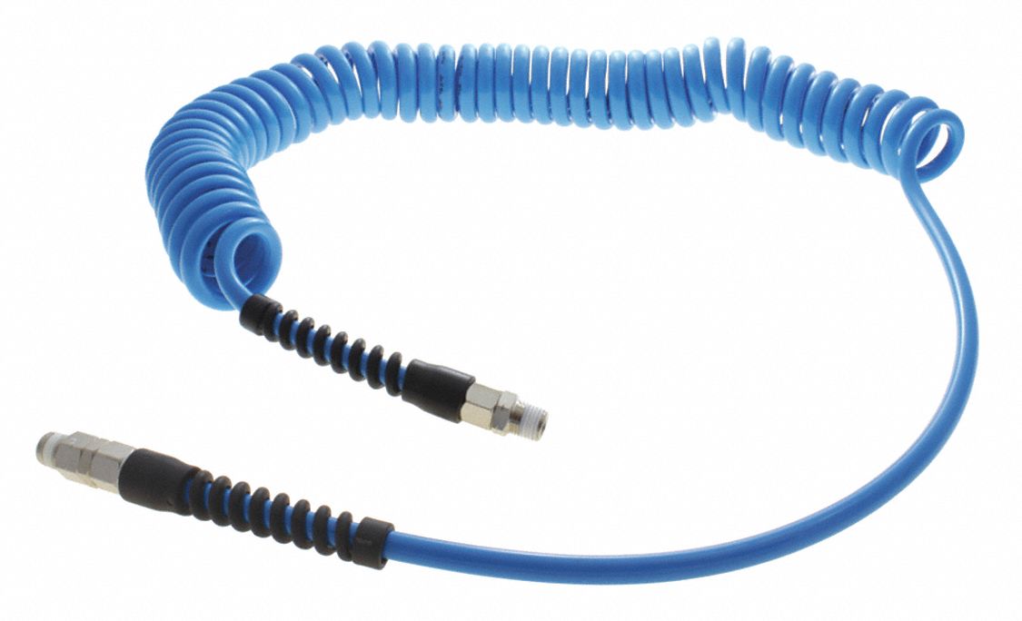 ATP, 1/4 in Hose Inside Dia., Light Blue, Coiled Air Hose Assembly