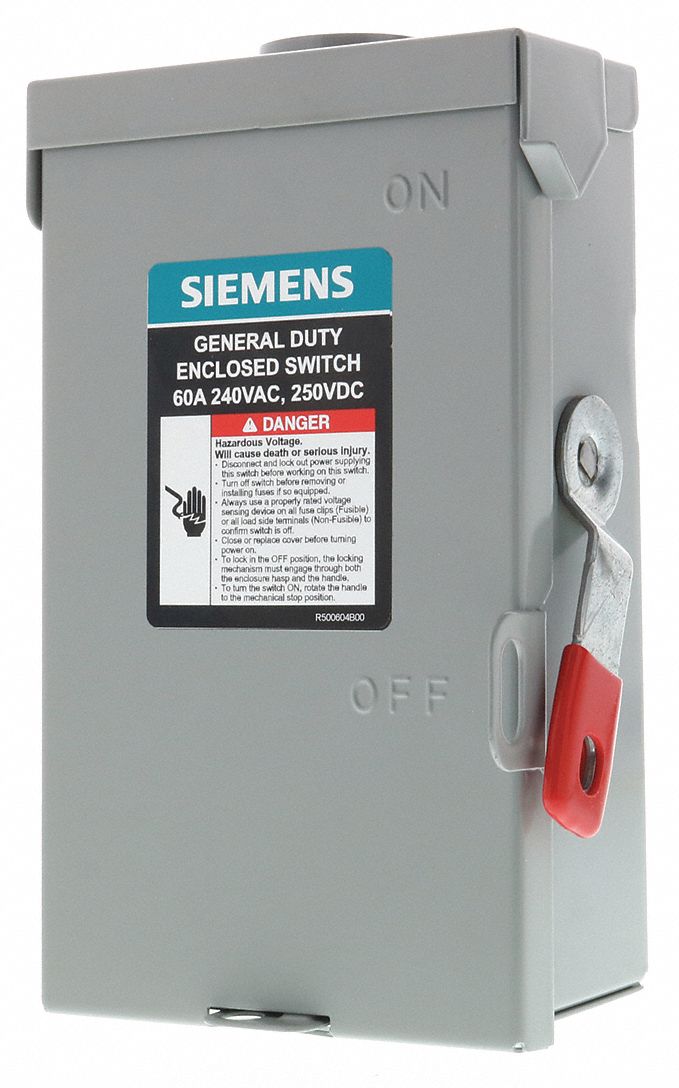 SIEMENS, 60 A Amps AC, 10 HP 240V AC, Safety Switch 55CH52GNF222RA