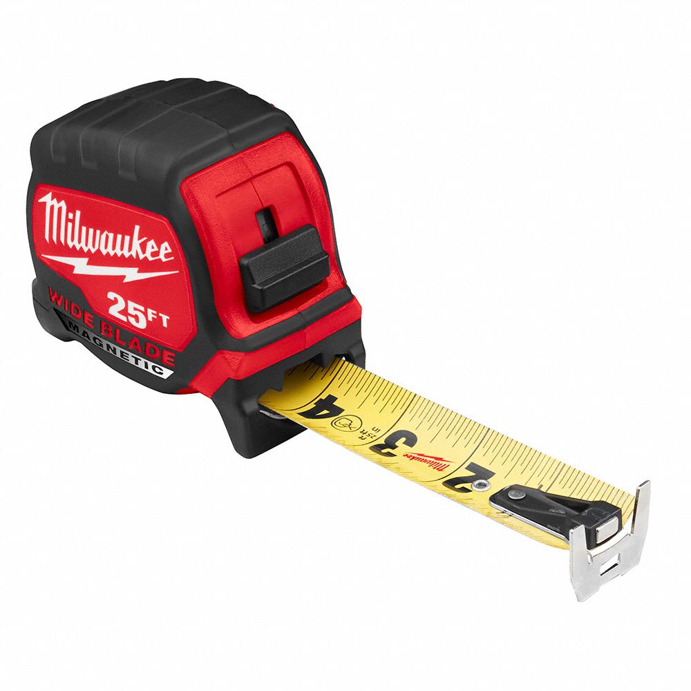 MILWAUKEE Tape Measure 25 ft Blade Lg, 1 5/16 in Blade Wd, in/ft