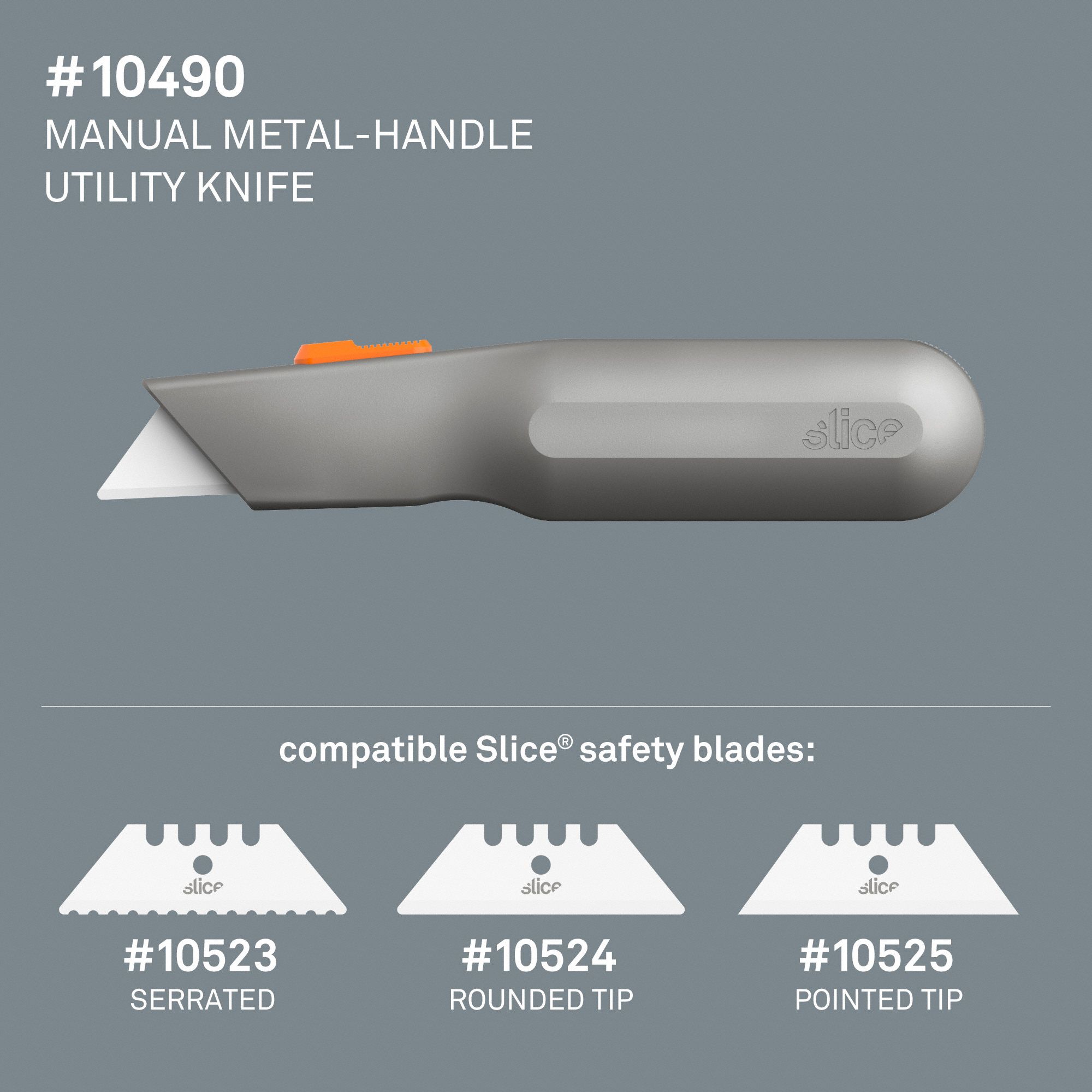 SLICE Utility Knife 1/2 in Overall Lg, Ceramic Rounded Tip, Textured, Metal, Gray 55EK43