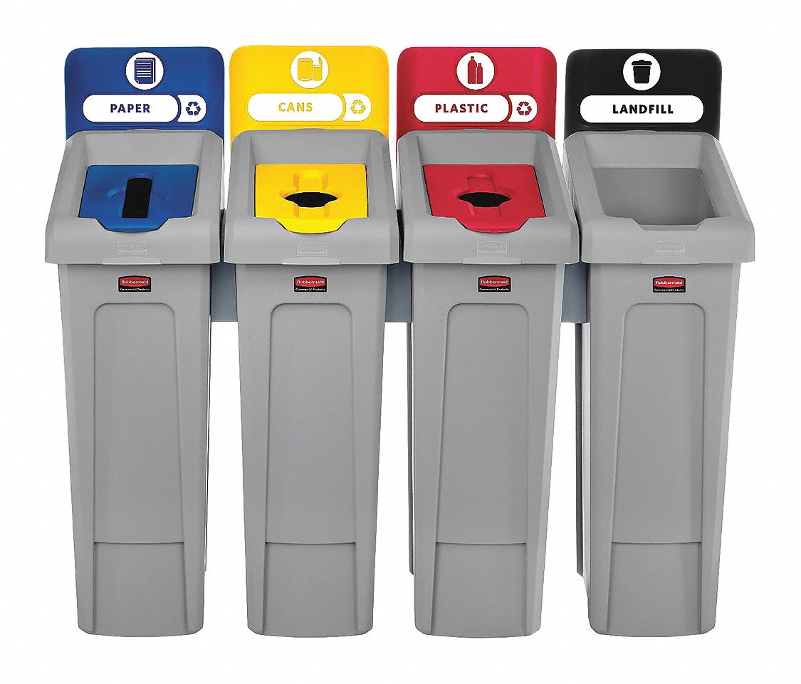 RUBBERMAID COMMERCIAL PRODUCTS, Gray, (4) 23 gal Capacity, Recycling