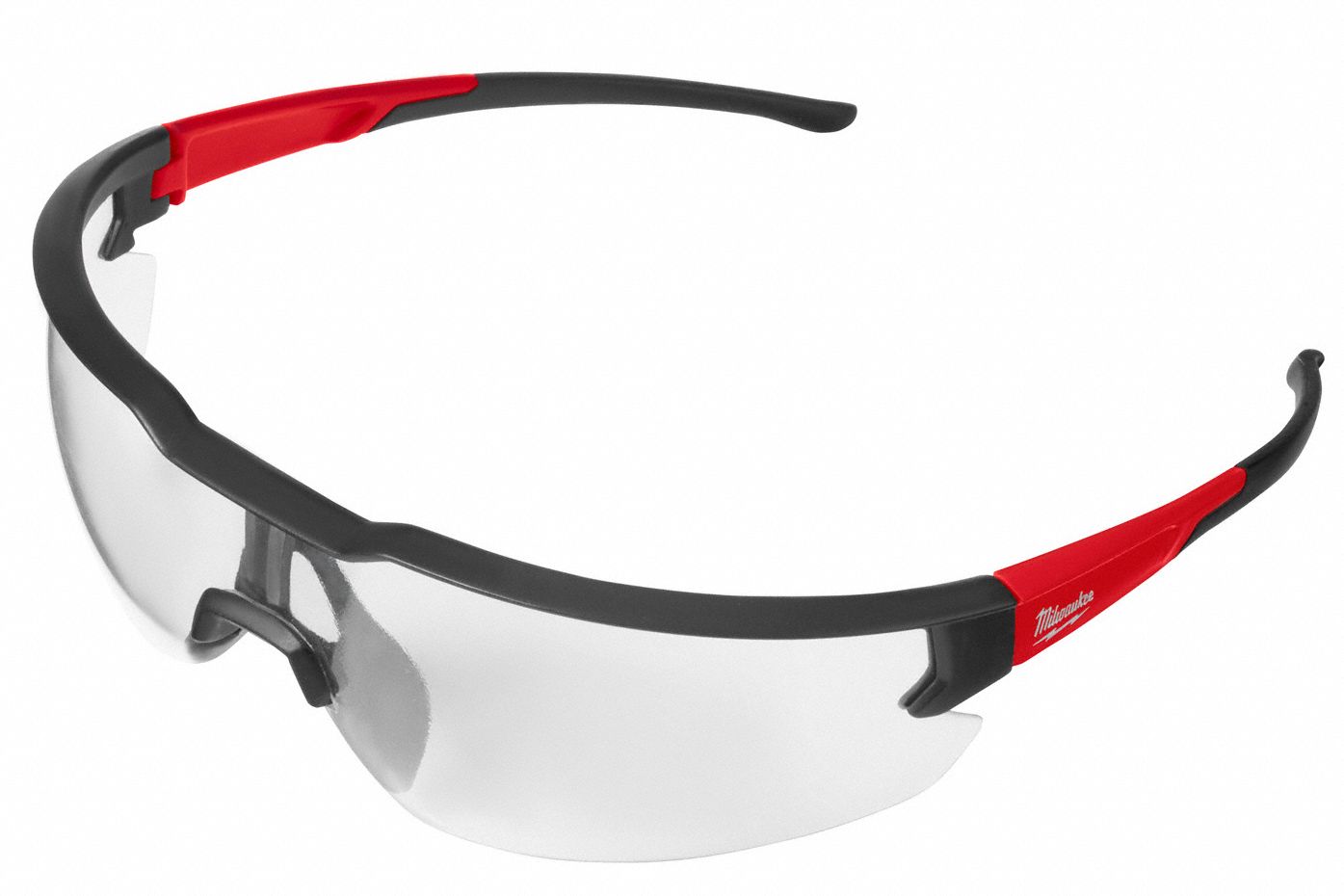 MILWAUKEE Safety Glasses, Blk/Red Frame, Clear Lens 55FE9148732000