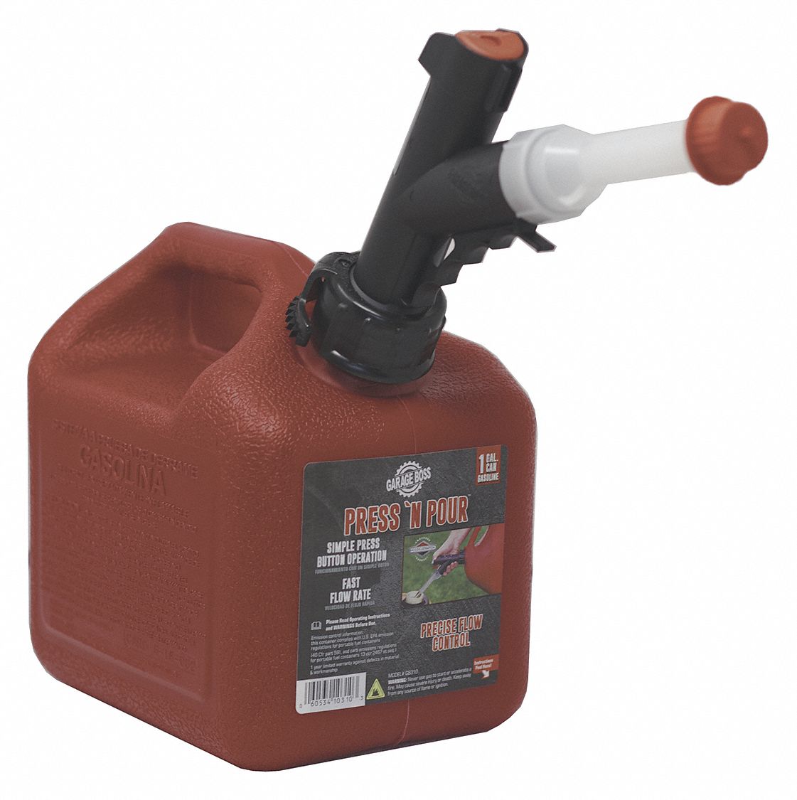 GARAGEBOSS Gas Can, Plastic, 1 gal Capacity, 8 in Height, 8 in Length