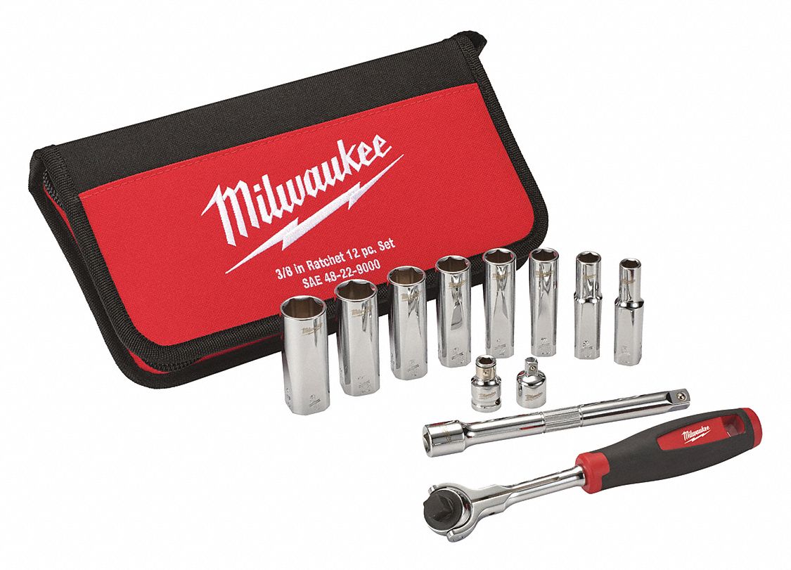 MILWAUKEE Socket Wrench Set, Socket Size Range 5/16 in to 3/4 in, Drive