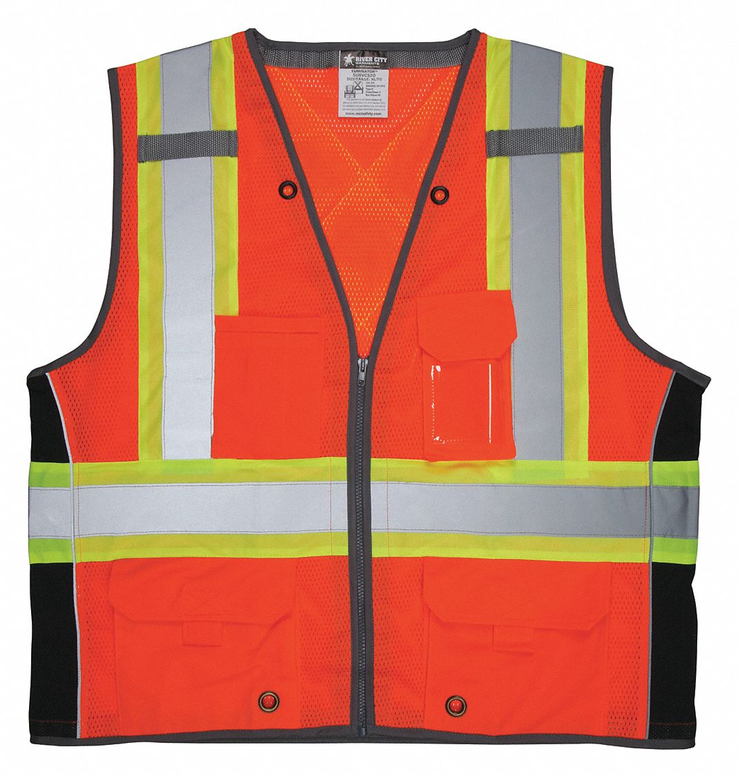 MCR SAFETY High Visibility Vest, XL Size, Unisex 55KX71SURVCS2OXL