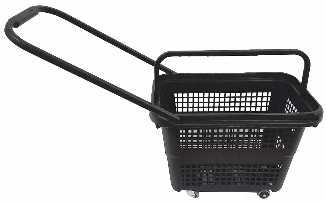 SHOPPING BASKET, Plastic, Black, Rolling Hand Basket 55NJ19114325NEG0 Grainger
