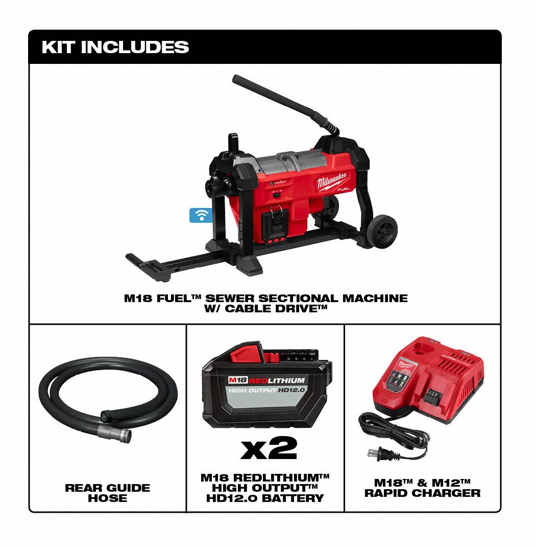 MILWAUKEE Drain Gun Kit, M18 FUEL(TM), 0 to 700 rpm 55NJ55287122