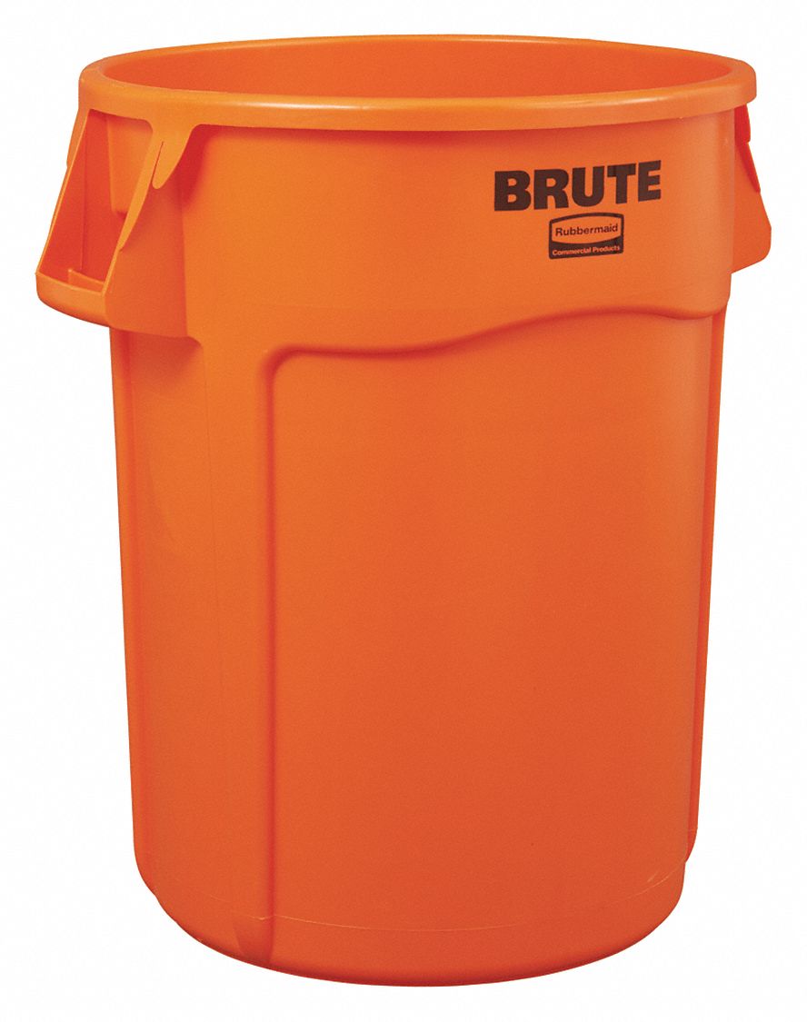 RUBBERMAID COMMERCIAL PRODUCTS, Round, Orange, Trash Can 55NN78