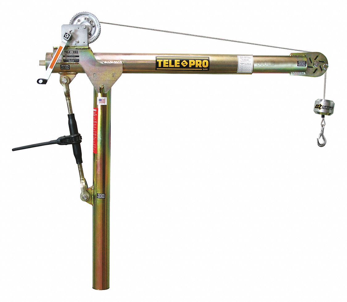 TELEPRO Davit Crane, 500 lb, Reach 23 in to 66 in, Lift Range 0 in to