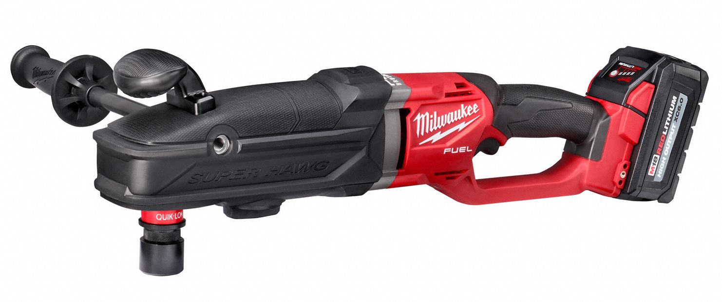 MILWAUKEE Cordless Right Angle Drill Kit, Cordless, 1/2 in Chuck Size 55VT01281122 Grainger