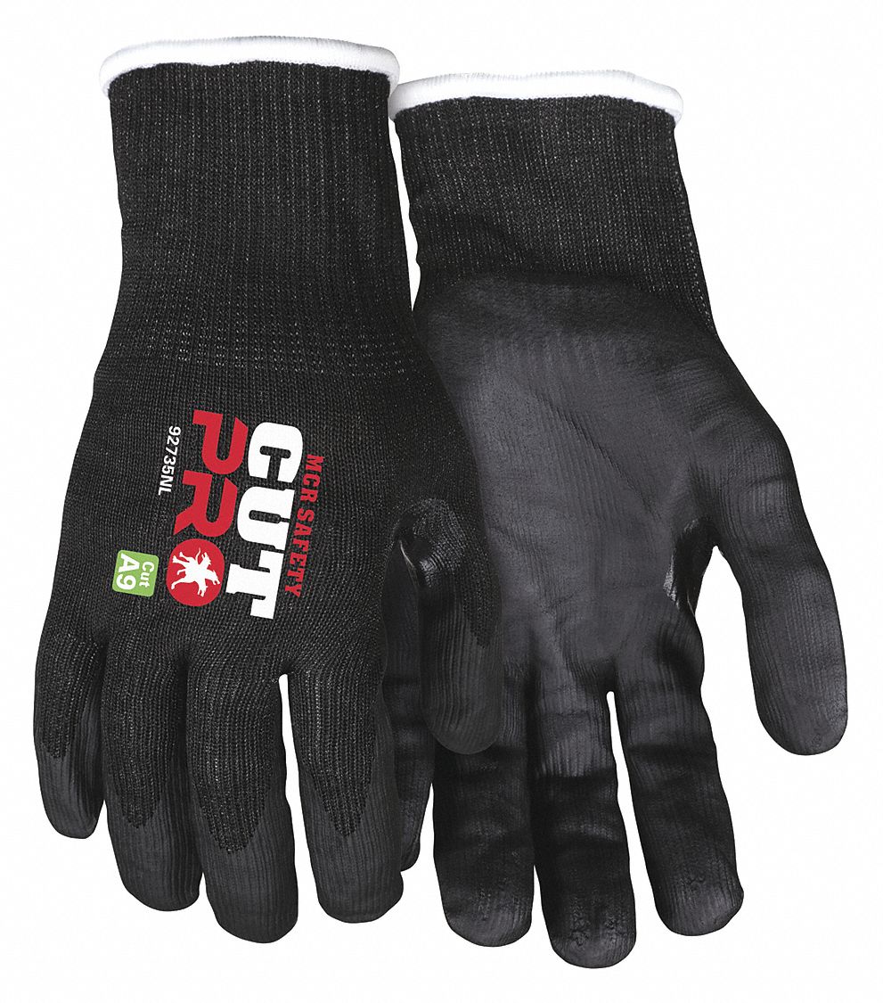 MCR SAFETY CutResistant Gloves, L, A9 ANSI/ISEA Cut Level, Palm and