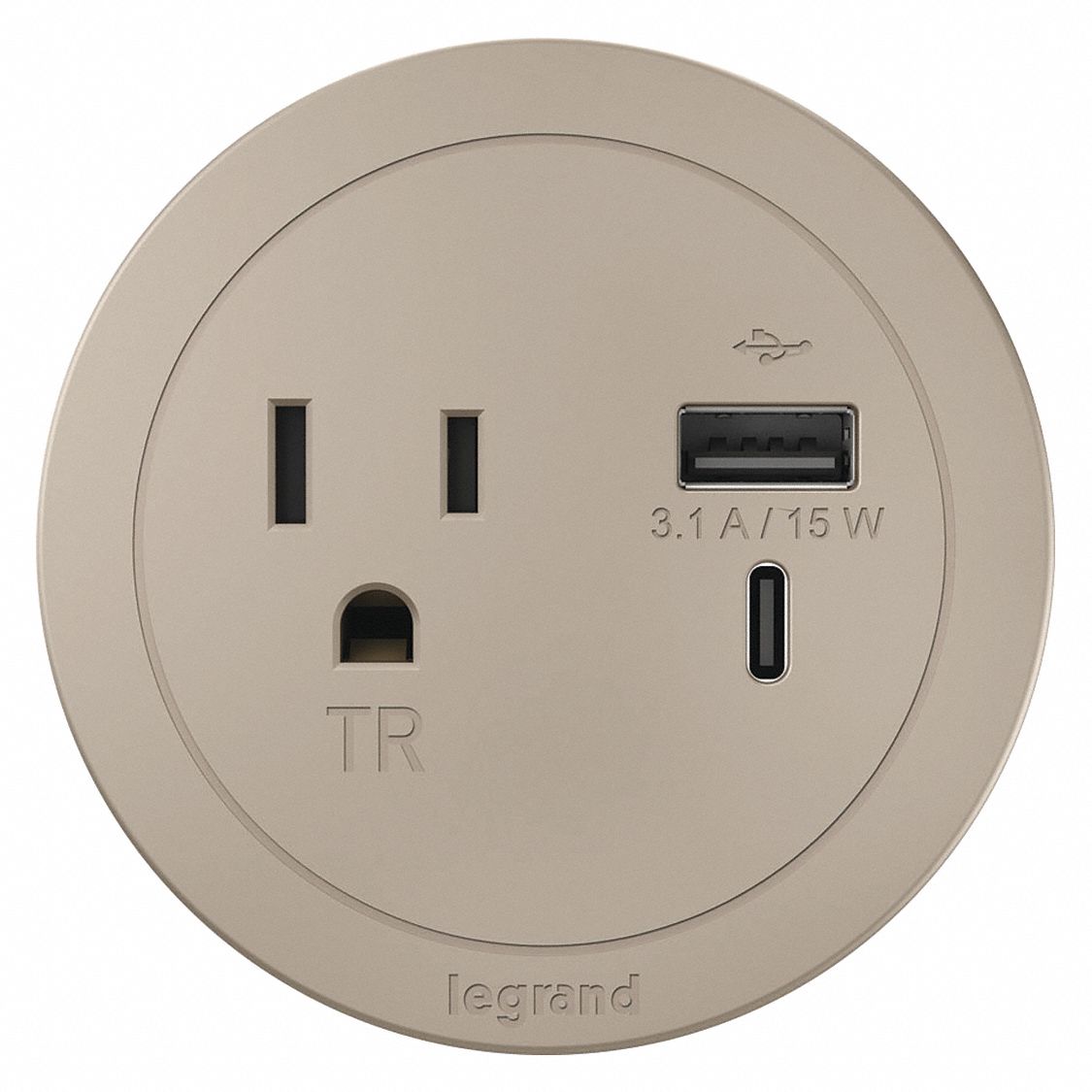 LEGRAND, 1 Outlets, Type A/Type C, Furniture Power Outlet 56FN46RFPCRUAUCNI10 Grainger