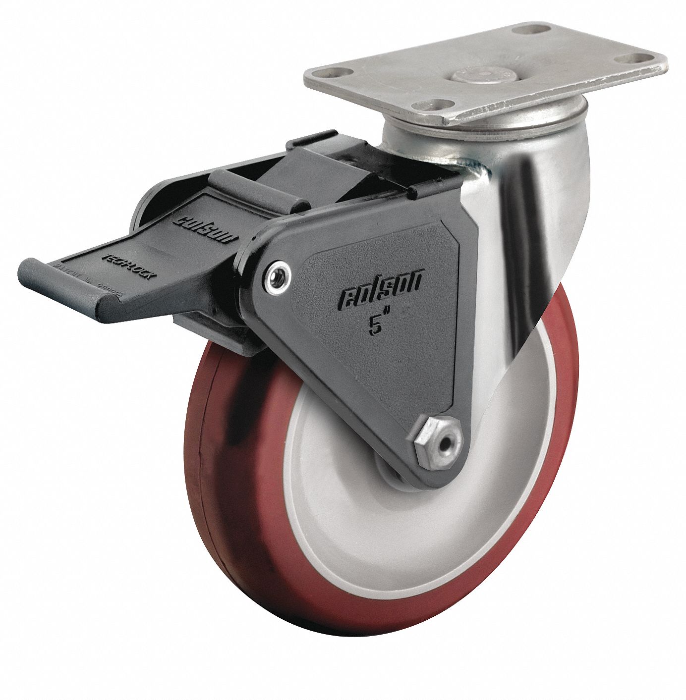 COLSON, 4 in Wheel Dia., 275 lb, Standard Plate Caster 56HE082.04456.944 BRK2 Grainger