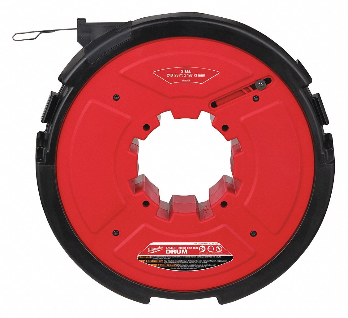 MILWAUKEE 240 ft Fish Tape, Steel, 1/8 in Tape Size, Round Tape Profile