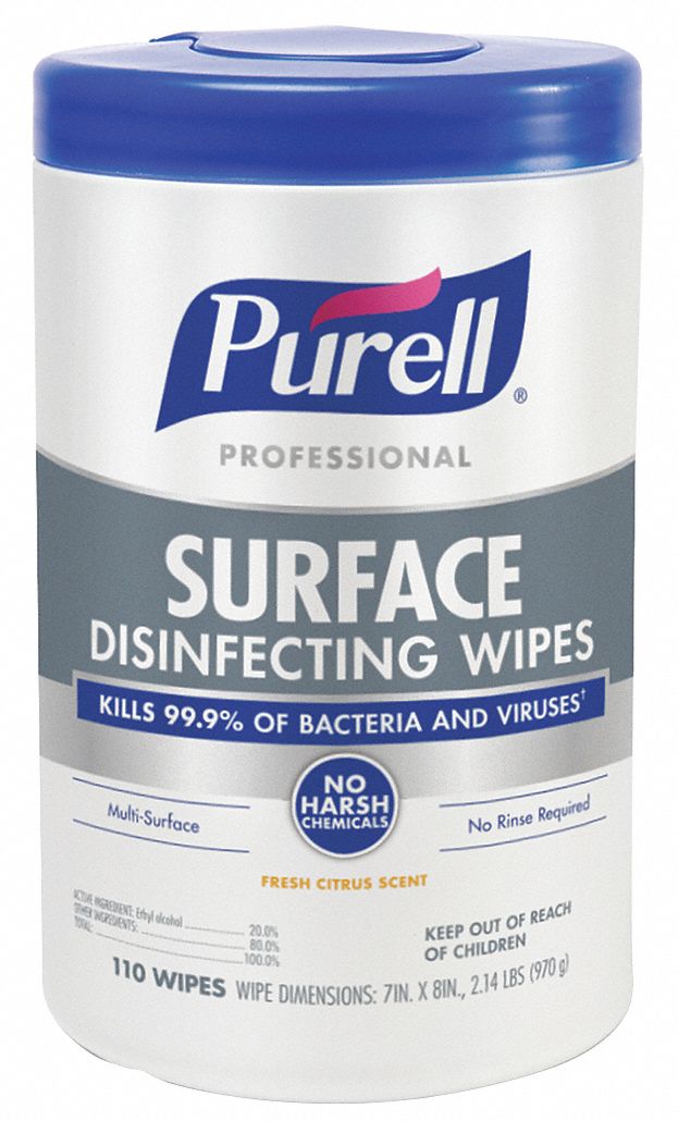 PURELL Disinfecting Cleaning Wipes, 110 ct., Canister, Sheet Size 7 in