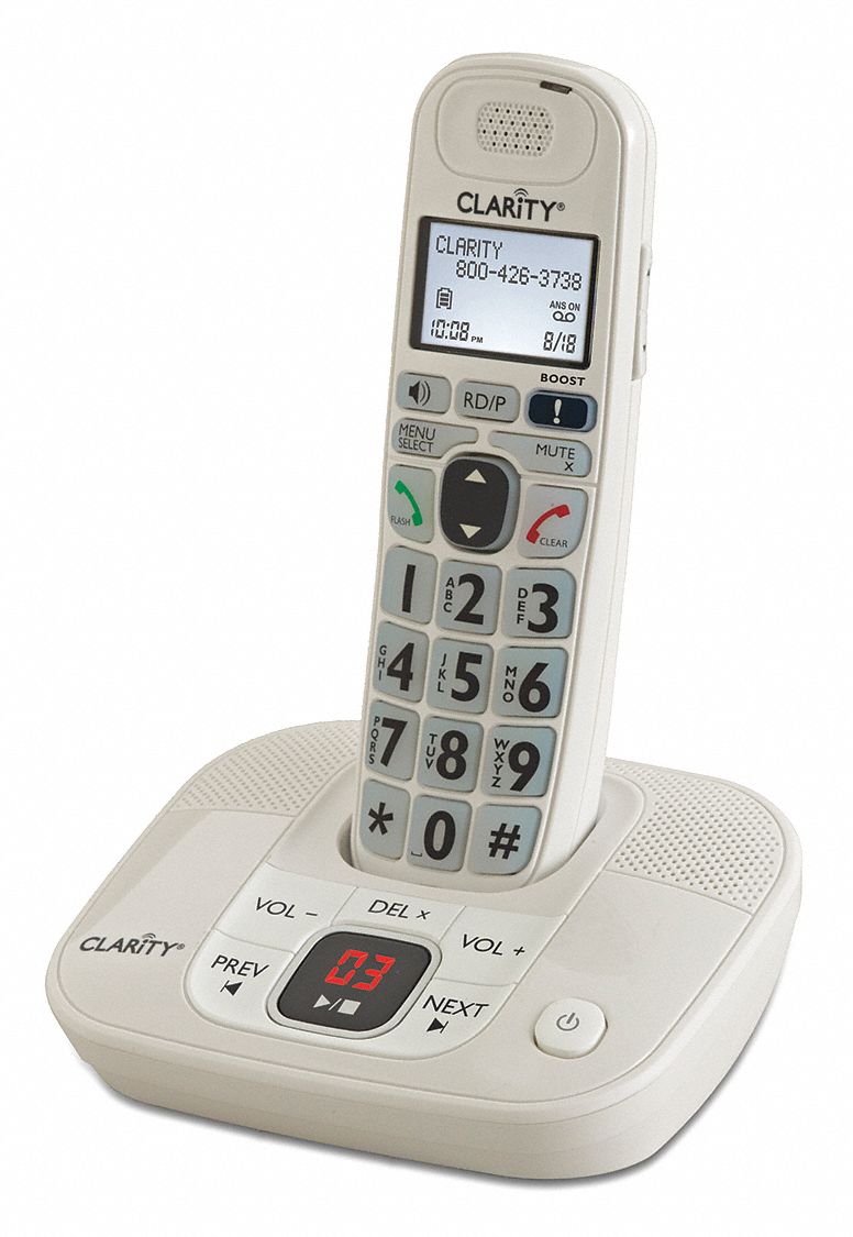 CLEARSOUNDS Cordless Telephone, White, Voicemail Yes 56RT98D704HS Grainger